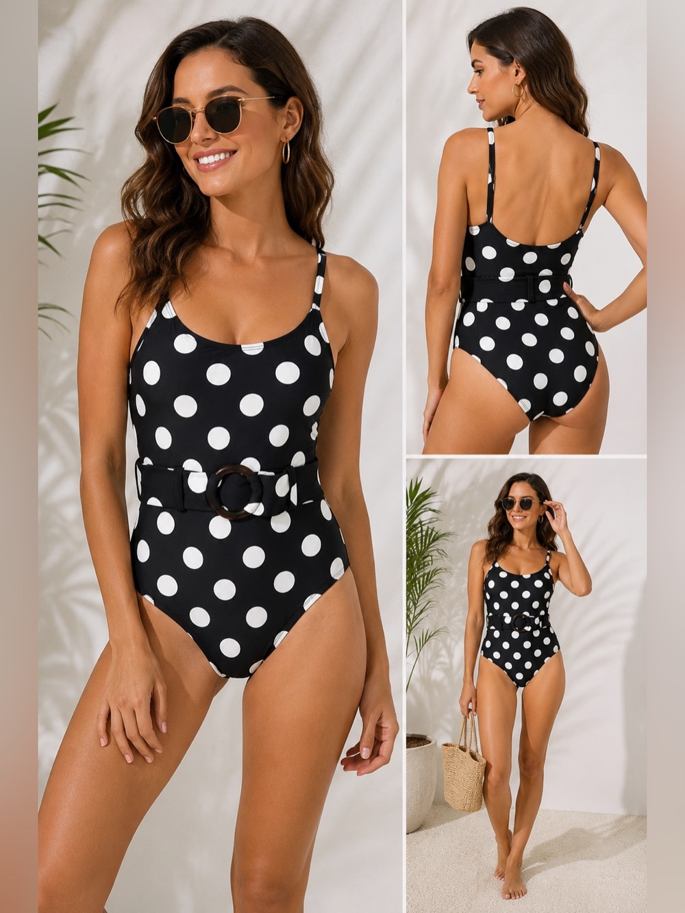 NWT Apt. 9 Polka Dot One Piece Swimsuit Black White Belted S Classic Pin Up Chic